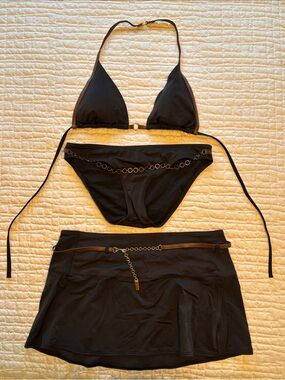 Y2K Victoria's Secret Black Triangle Bikini Set with Chain Detail
